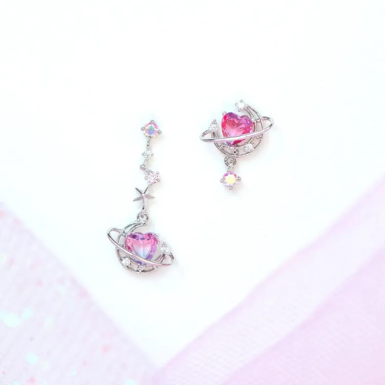 Aesthetic Zircon Moon Heart Earrings