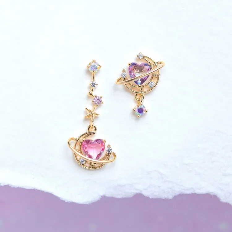 Aesthetic Zircon Moon Heart Earrings