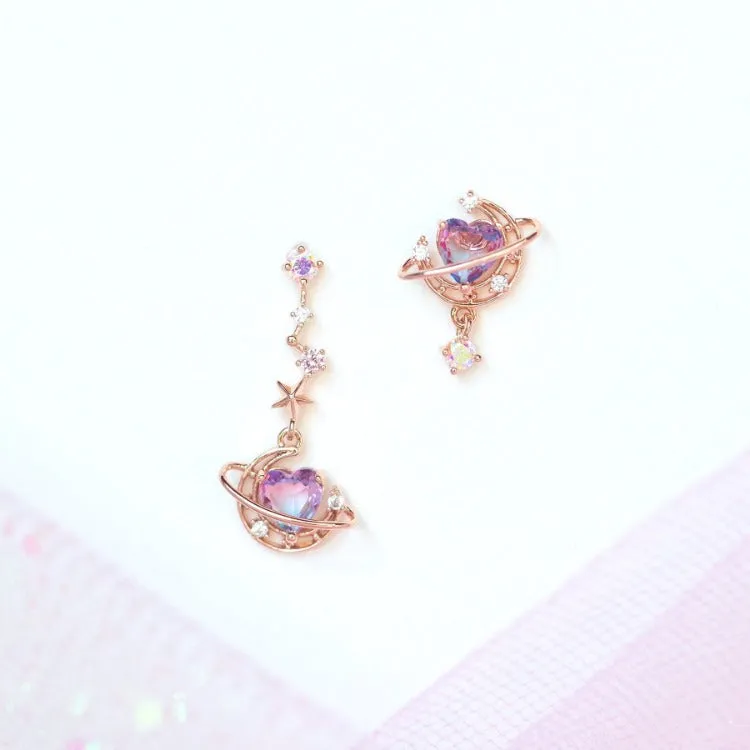 Aesthetic Zircon Moon Heart Earrings