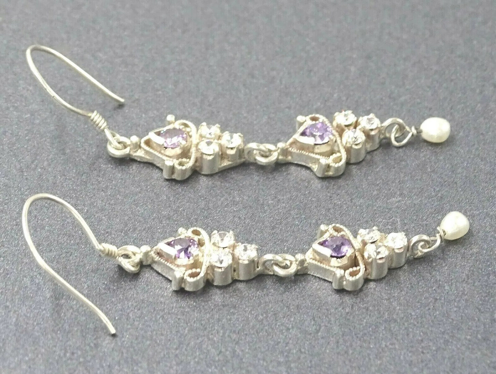 Amethyst & Cubic Zirconia Sterling Silver Drop Dangle Earrings