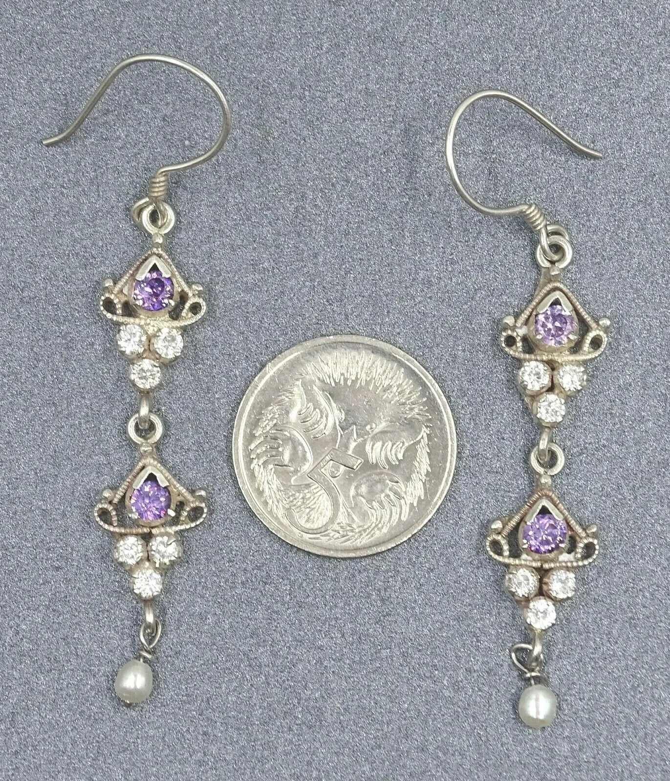Amethyst & Cubic Zirconia Sterling Silver Drop Dangle Earrings
