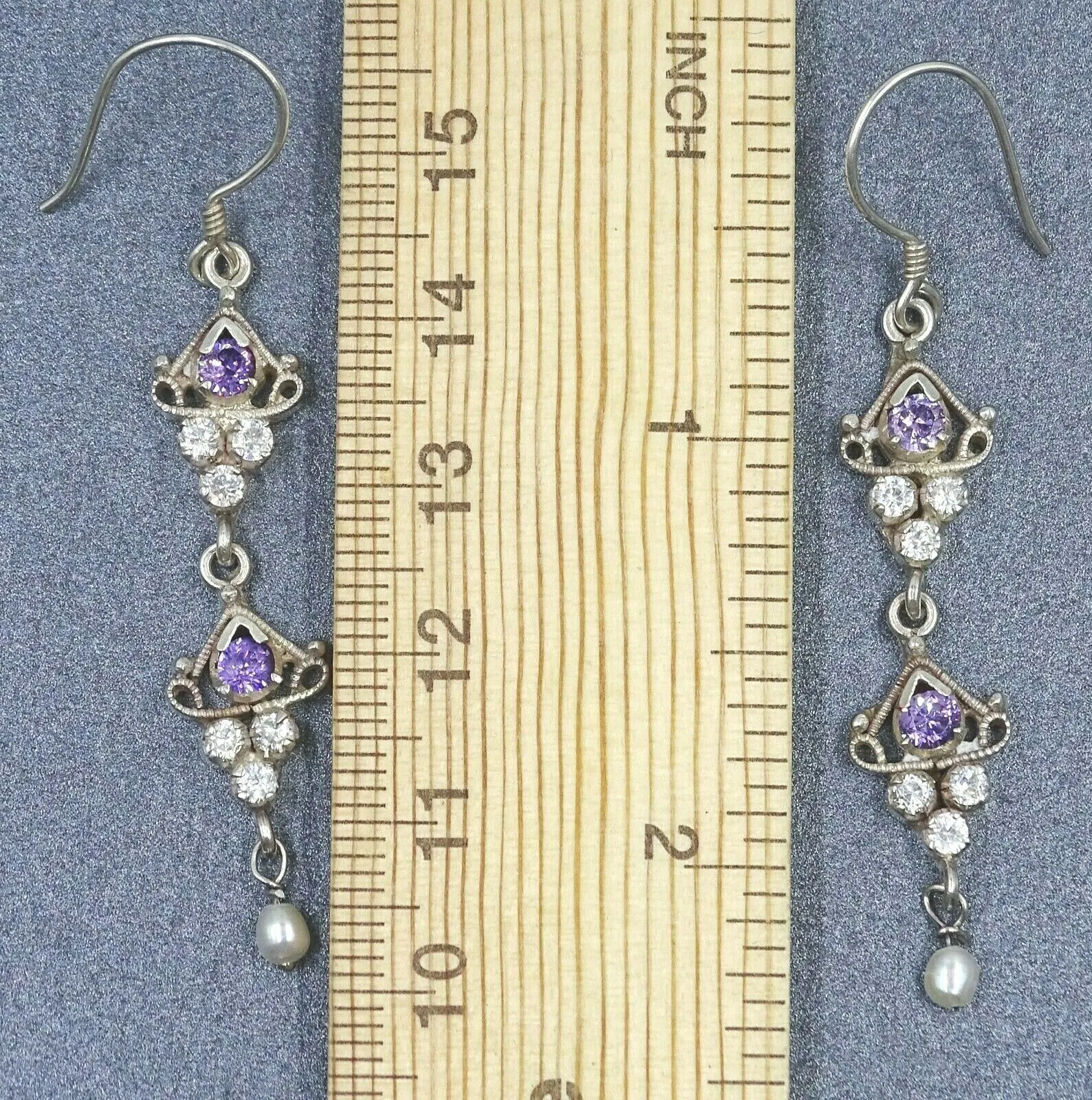Amethyst & Cubic Zirconia Sterling Silver Drop Dangle Earrings