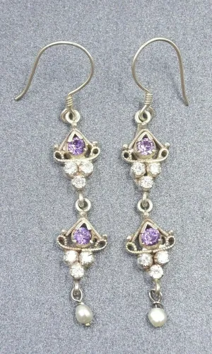Amethyst & Cubic Zirconia Sterling Silver Drop Dangle Earrings