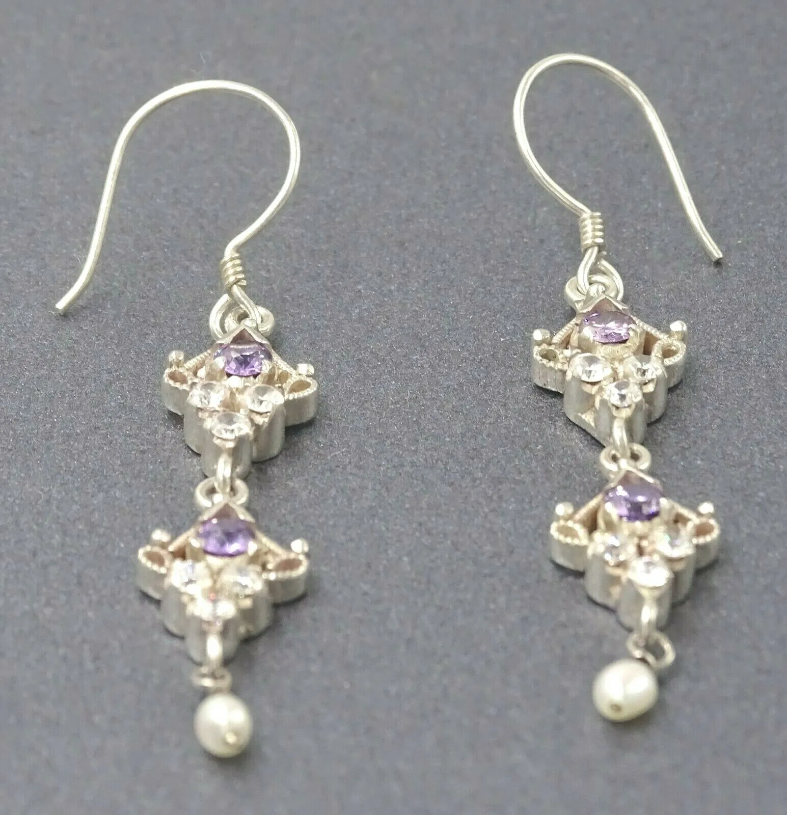Amethyst & Cubic Zirconia Sterling Silver Drop Dangle Earrings