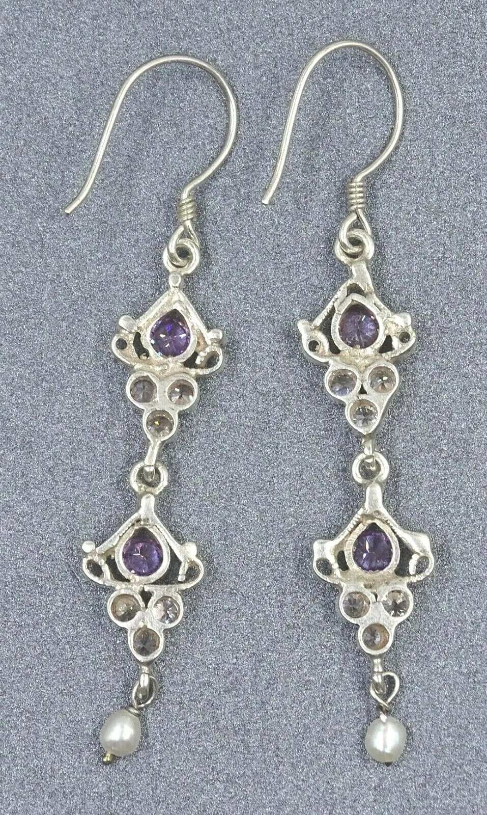 Amethyst & Cubic Zirconia Sterling Silver Drop Dangle Earrings