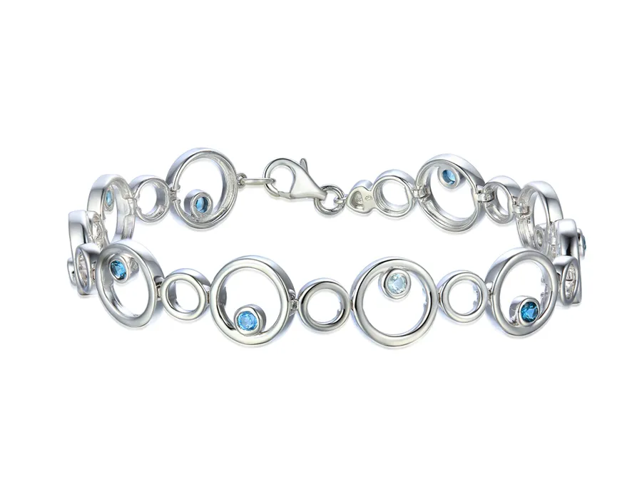 Amore Argento Silver Blue Topaz Circle Link Bracelet