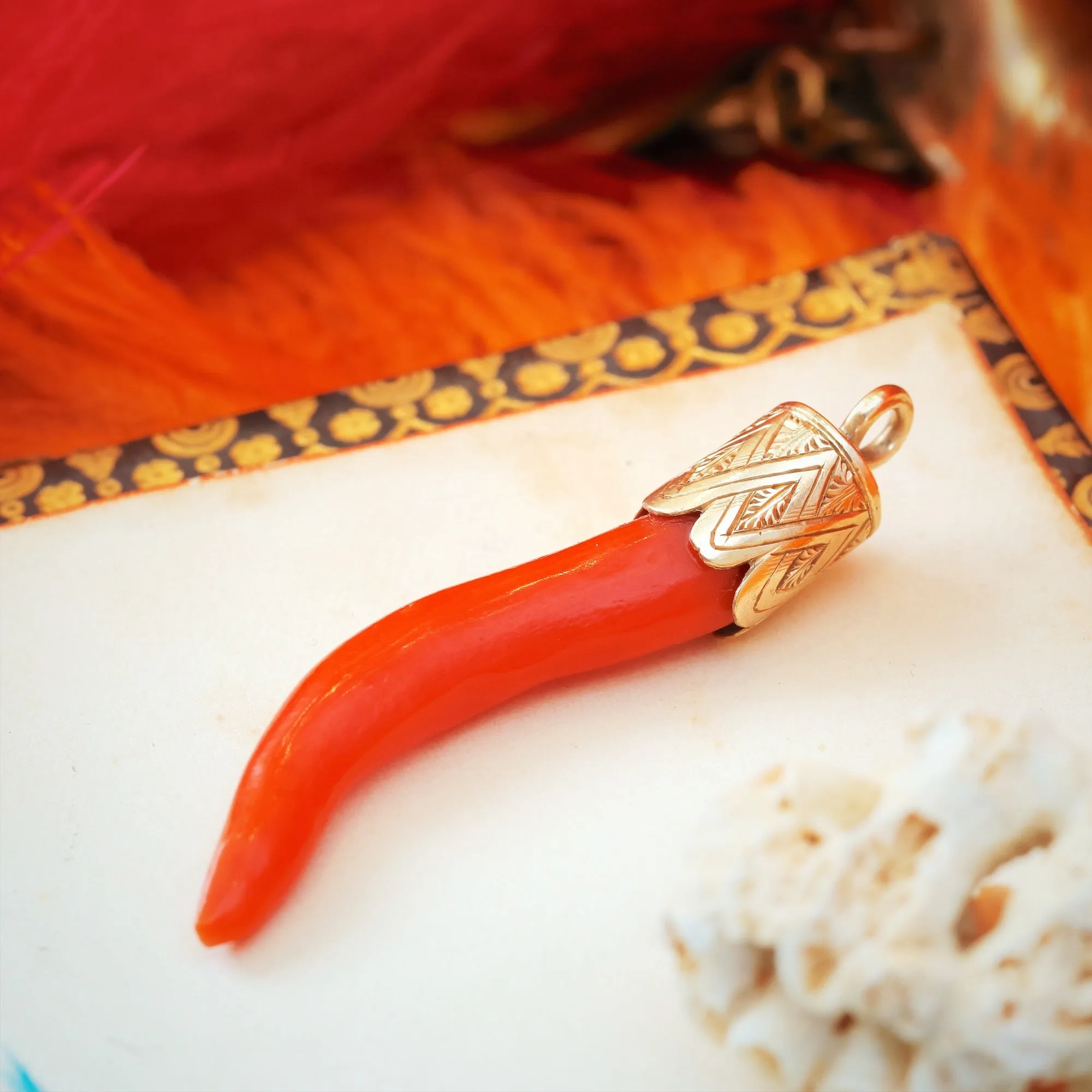 Antique Red Coral Cornicello Amulet
