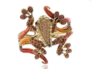 Antique Topaz Colored Cutout Frog Bangle Bracelet