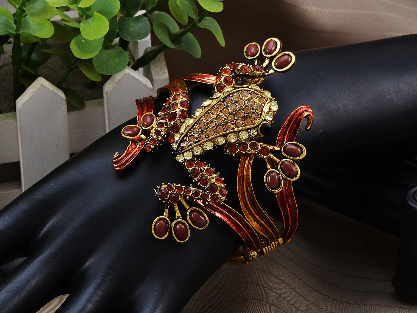 Antique Topaz Colored Cutout Frog Bangle Bracelet
