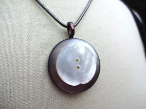 Apple Button Pendant Necklace, Handmade, Layered Button Necklace, Vintage Mother of Pearl MOP, Vintage Sterling Silver Snake Chain, MPN205
