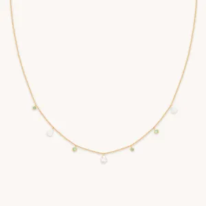 Aqua & Pearl Charm Necklace in Gold