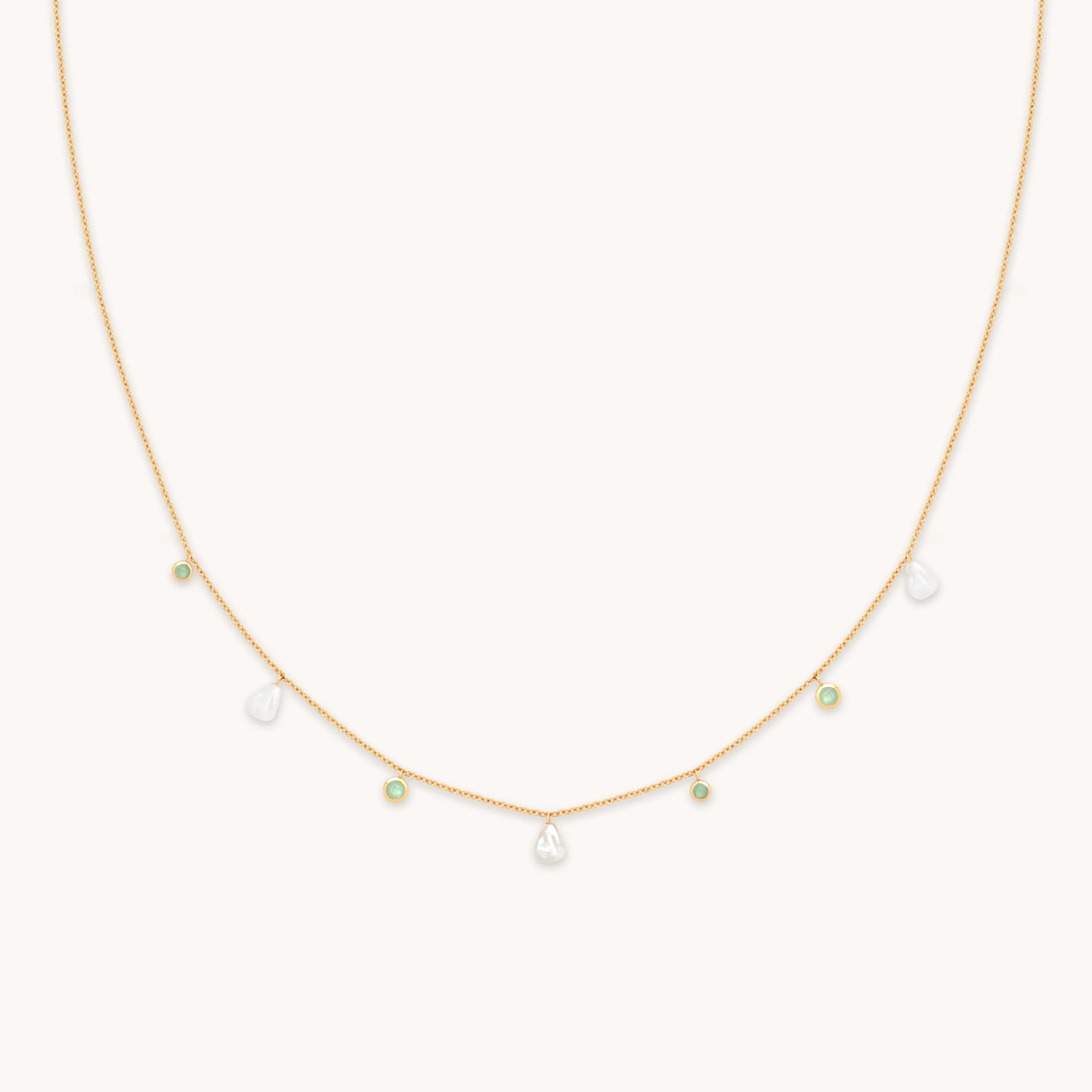 Aqua & Pearl Charm Necklace in Gold