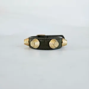 Balenciaga Arena Giant All Gold Tone Stud Green Leather Bracelet