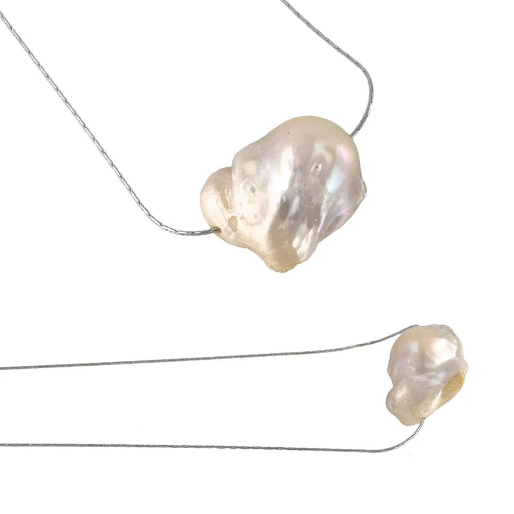 Baroque Pearl Silver Tone Slider Necklace