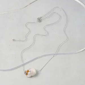 Baroque Pearl Silver Tone Slider Necklace
