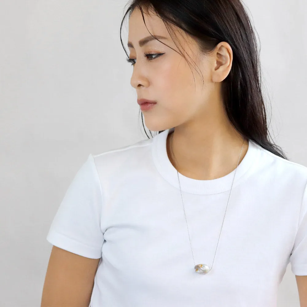 Baroque Pearl Silver Tone Slider Necklace