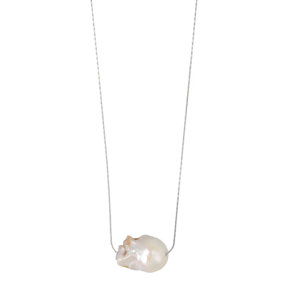 Baroque Pearl Silver Tone Slider Necklace