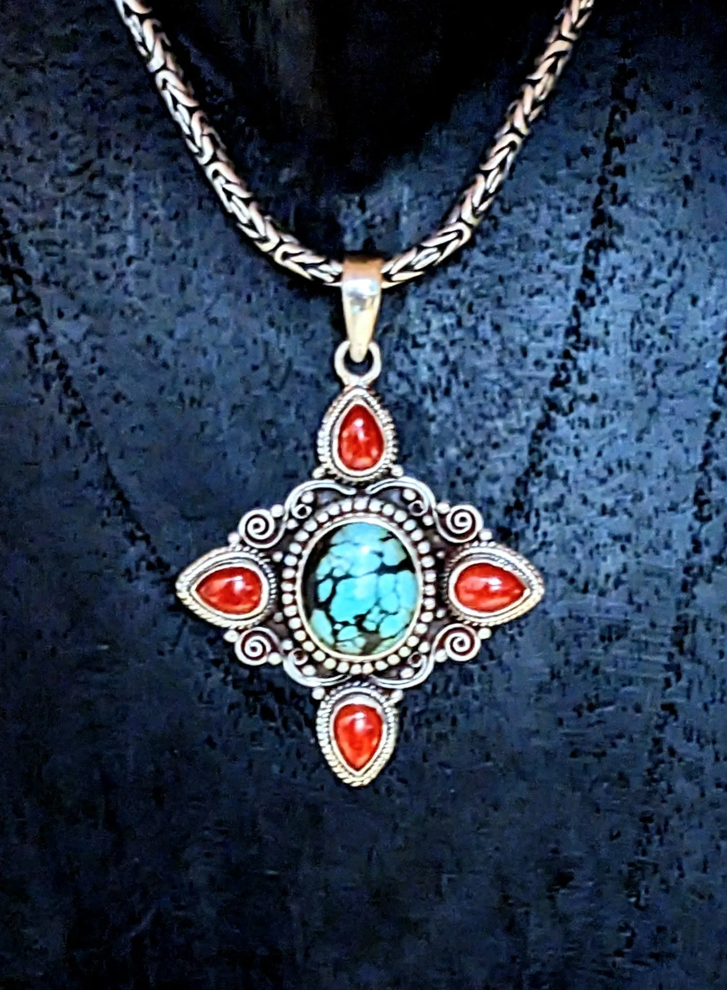 Beautiful Turquoise and Coral Pendant