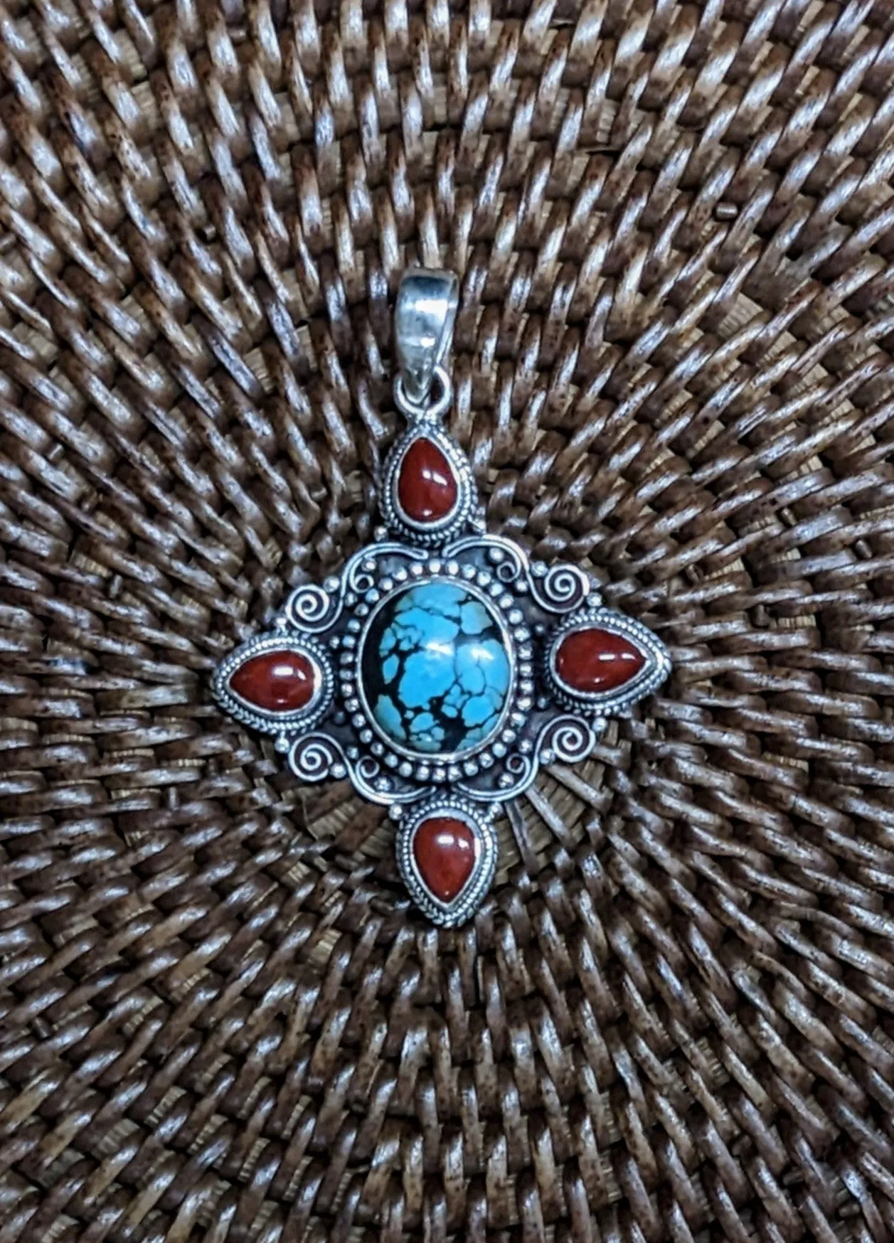 Beautiful Turquoise and Coral Pendant