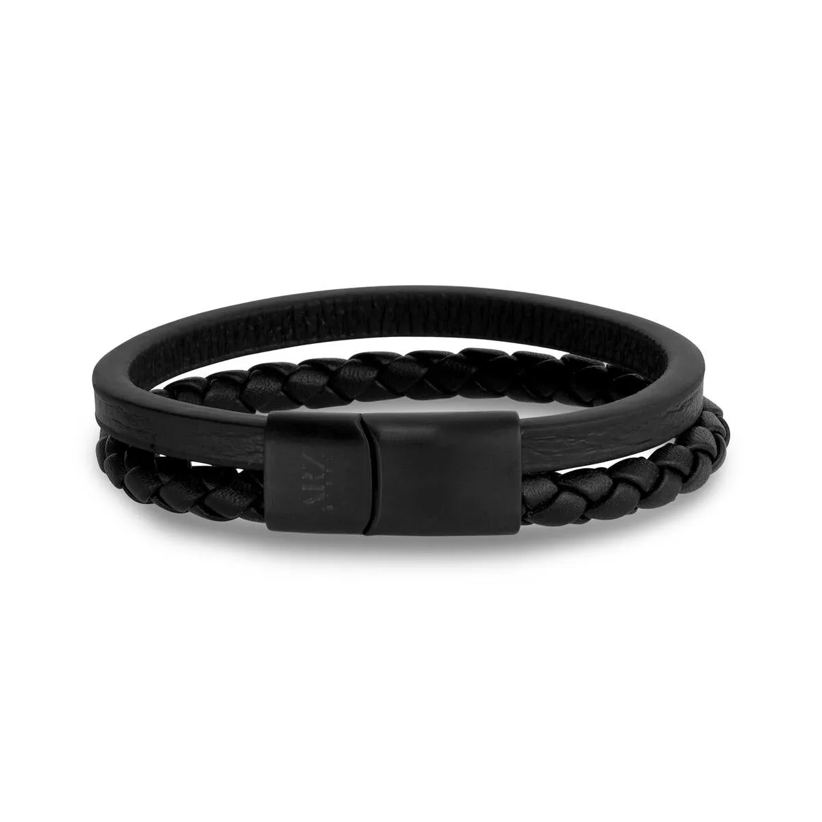 Black Leather Black Clasp Double Strand Bracelet