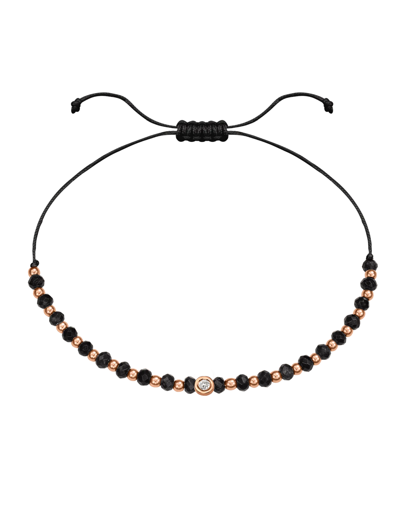 Black Onyx Gemstone String of Love Bracelet for Protection - 14K Rose Gold
