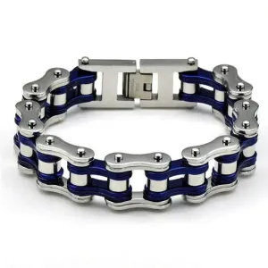 Bracelet chaine moto Argent et Bleu