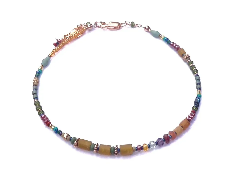 Bracelet Gold Fill with Turquoise, Serpentine, Garnet, and Amethyst