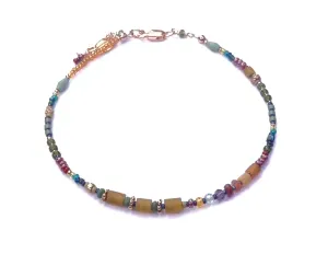 Bracelet Gold Fill with Turquoise, Serpentine, Garnet, and Amethyst