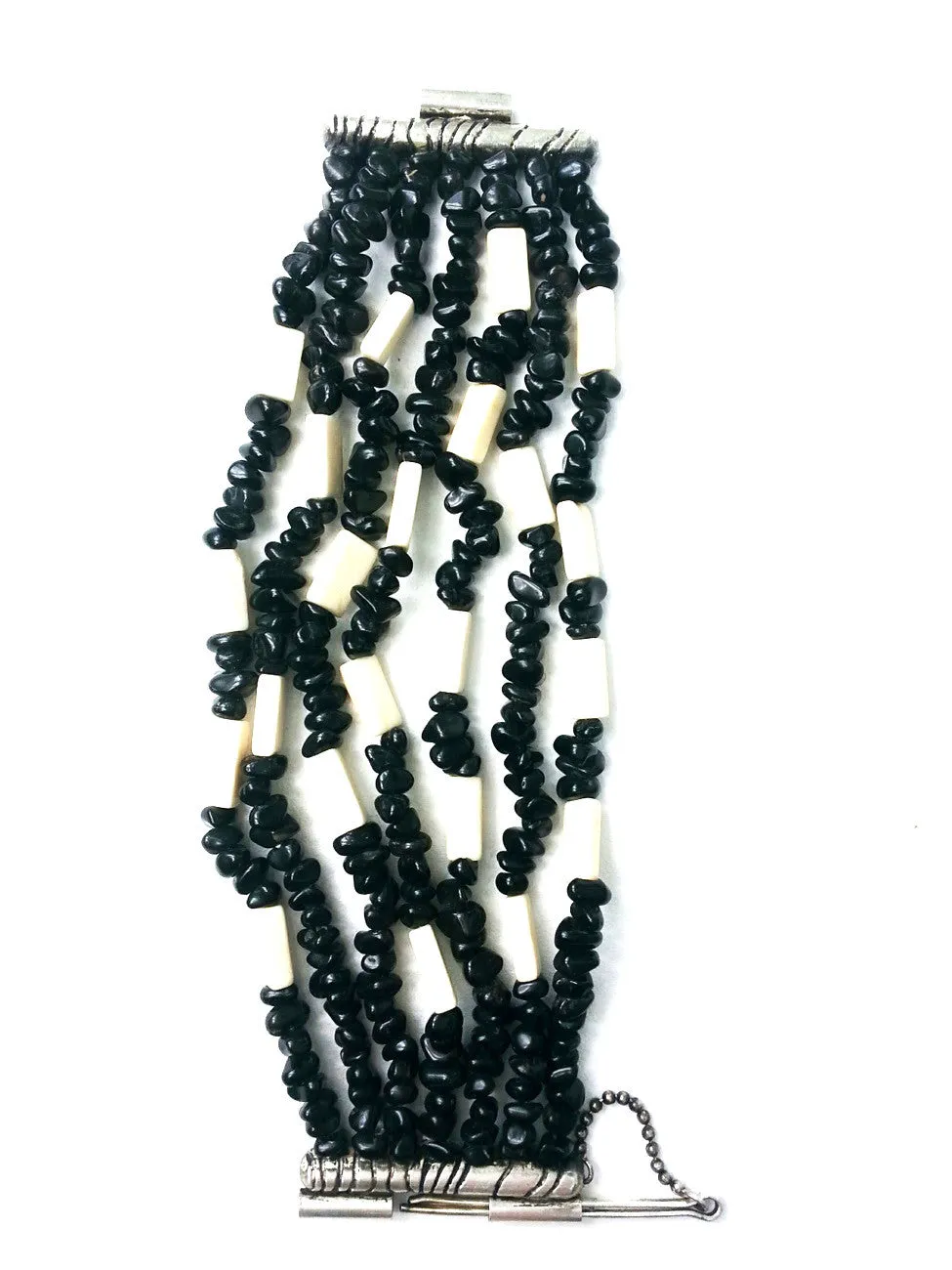 Bracelet Onyx Bone And Silver