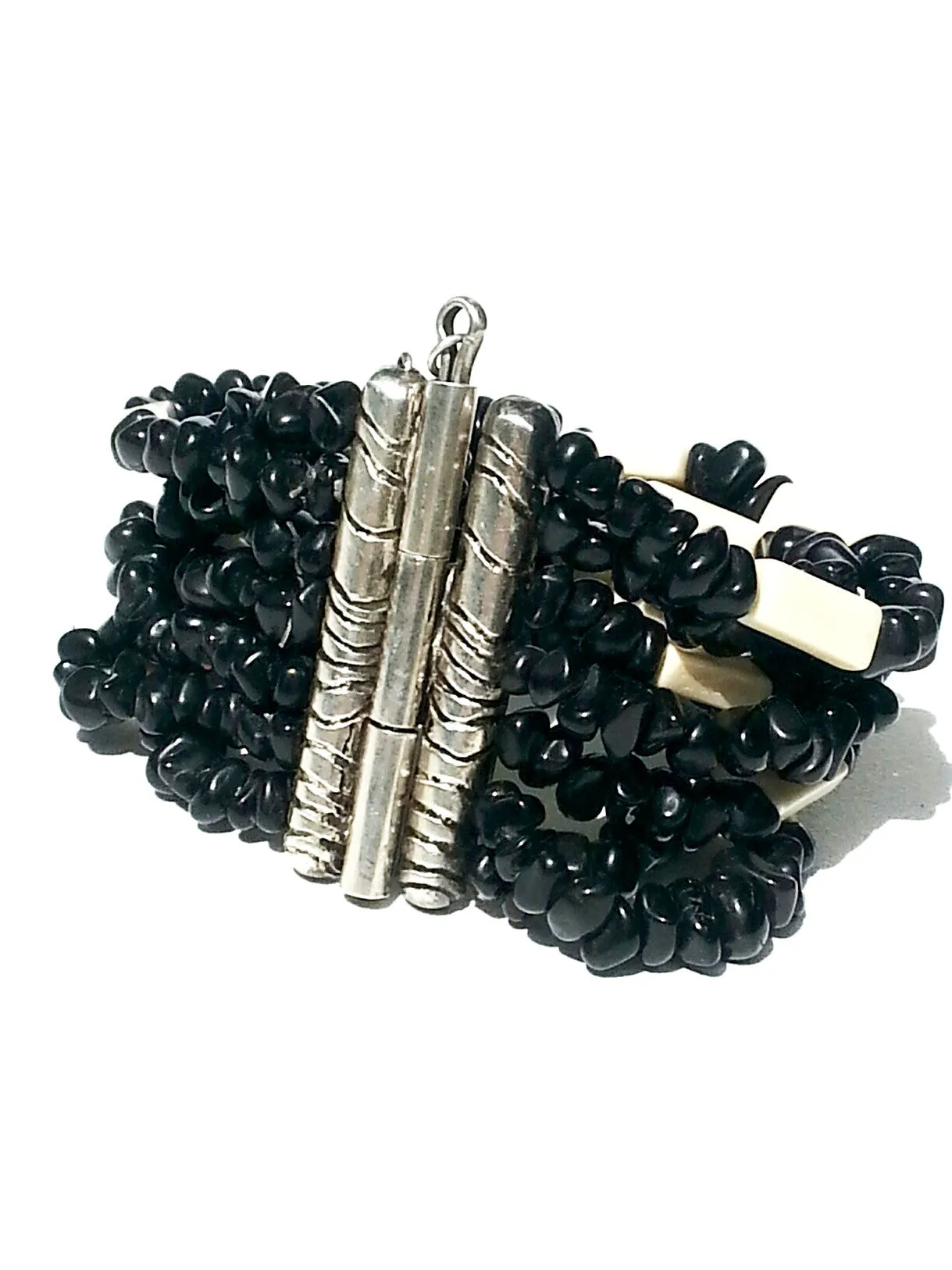 Bracelet Onyx Bone And Silver
