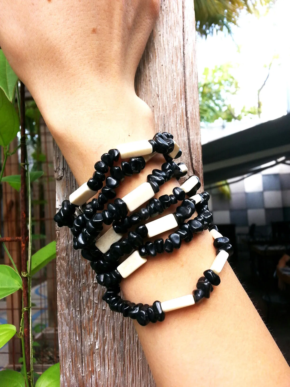Bracelet Onyx Bone And Silver