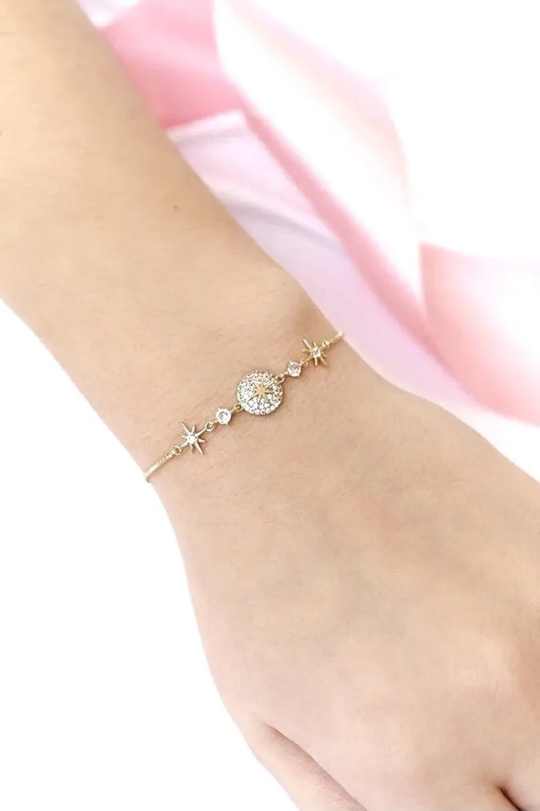Bracelet Star four Pointed Zircon Inlaid Charm Coin Mediterranean Style Antique Romantic Gift For Her Anniversary