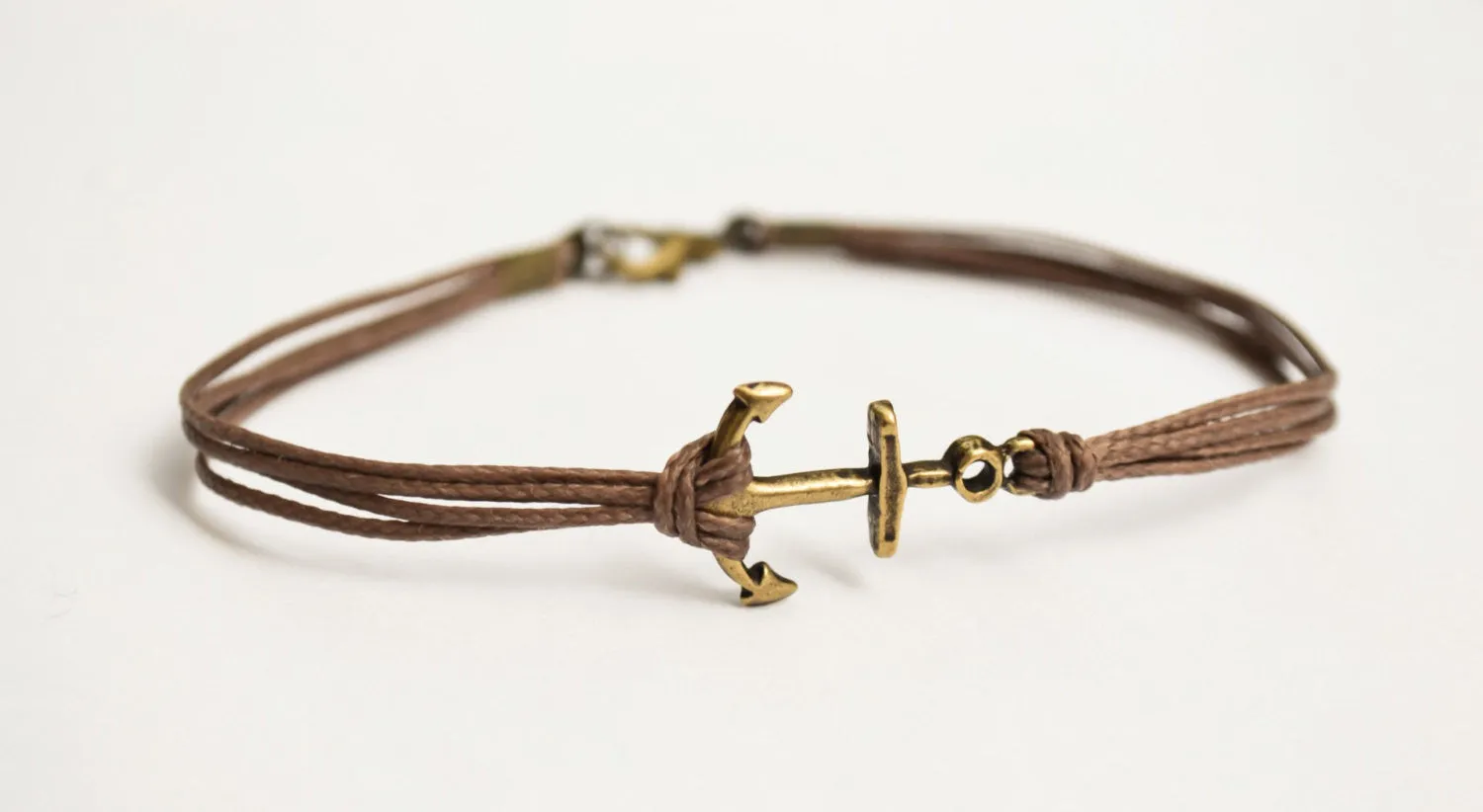 Bronze anchor charm bracelet for men, brown cord, Christmas gift for him