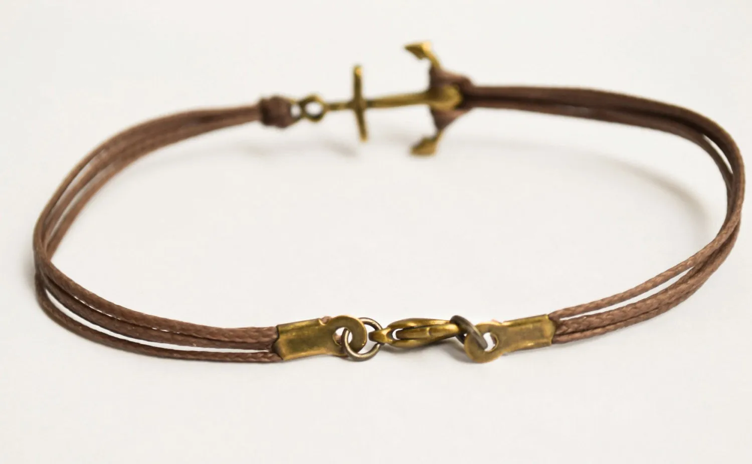 Bronze anchor charm bracelet for men, brown cord, Christmas gift for him
