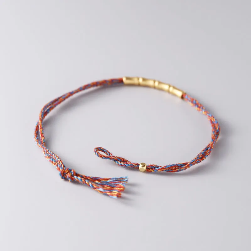 Buddha Stones 925 Sterling Silver Bamboo Design Luck Handcrafted Multicolored Braided Bracelet