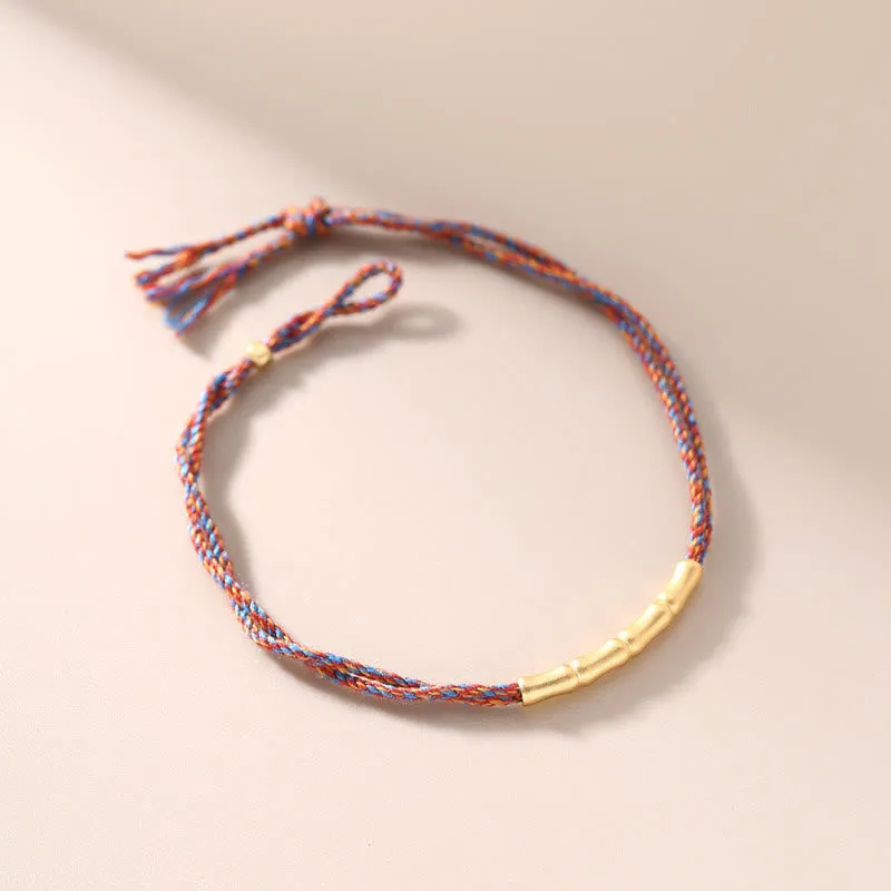 Buddha Stones 925 Sterling Silver Bamboo Design Luck Handcrafted Multicolored Braided Bracelet