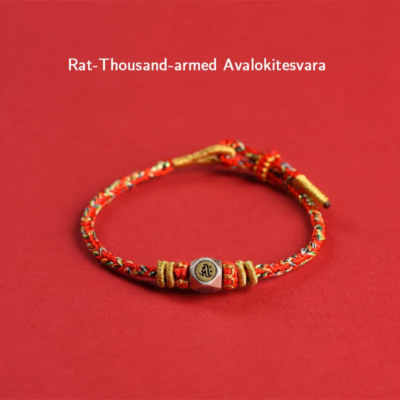Buddha Stones 925 Sterling Silver Chinese Zodiac Natal Buddha Red Colorful Rope Luck Handcrafted Bracelet