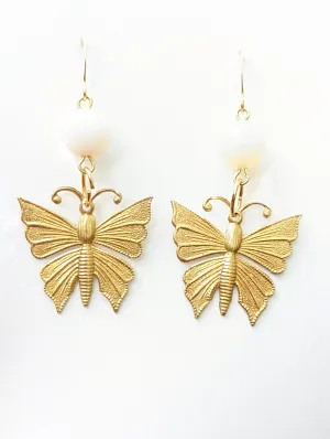 Butterflies with Vintage Opalite Earrings USA Made Sugar Gay Isber Free Gift Bag Butterfly