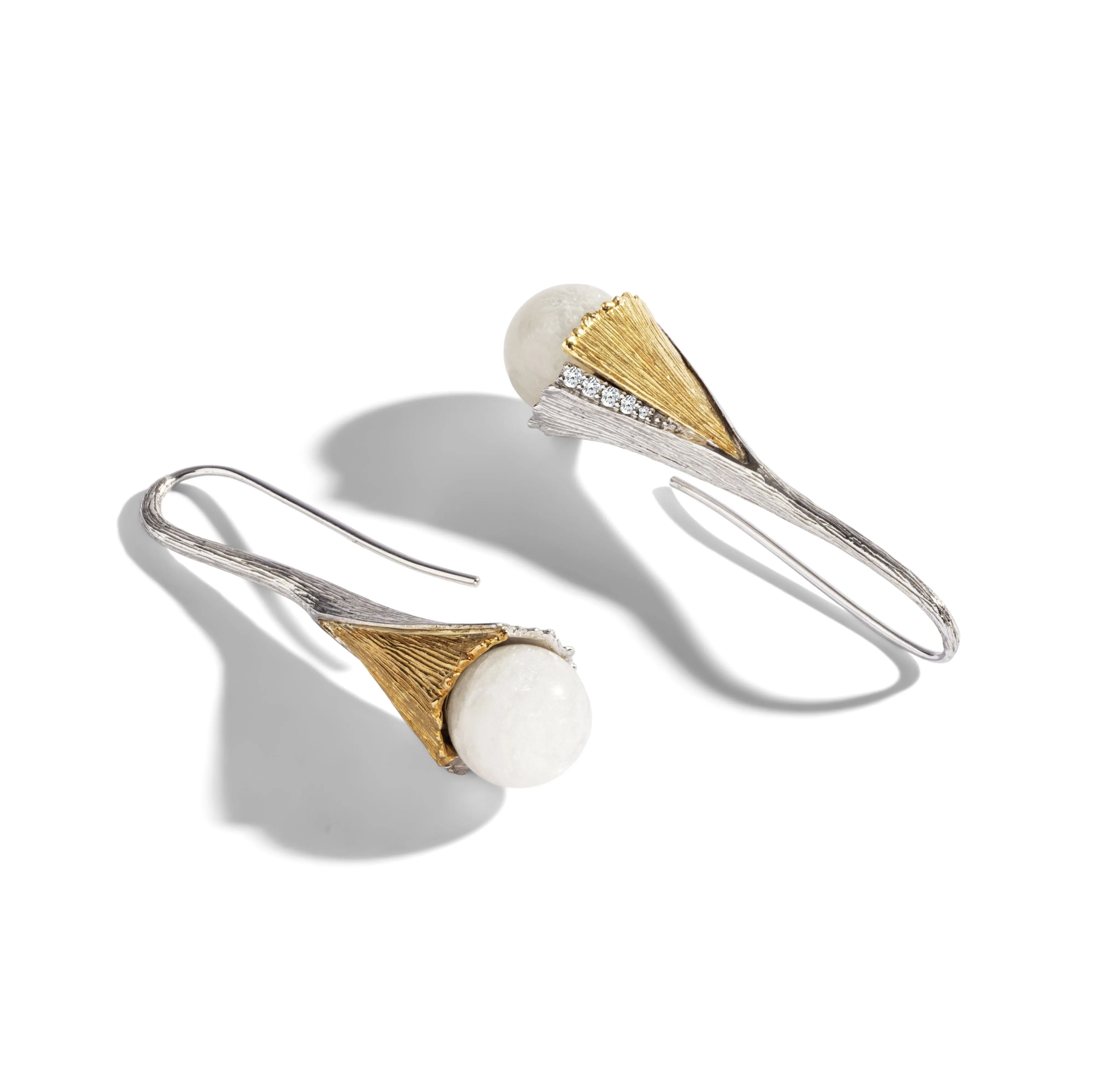 Butterfly Ginkgo Earrings with Moonstone and Diamonds