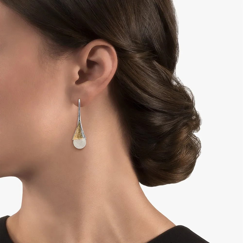 Butterfly Ginkgo Earrings with Moonstone and Diamonds