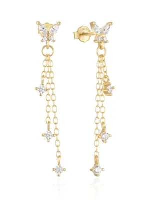 Butterfly Tassel Chain Earrings, 18K Gold Plated, 925 Sterling Silver Zircon Luxury Earrings