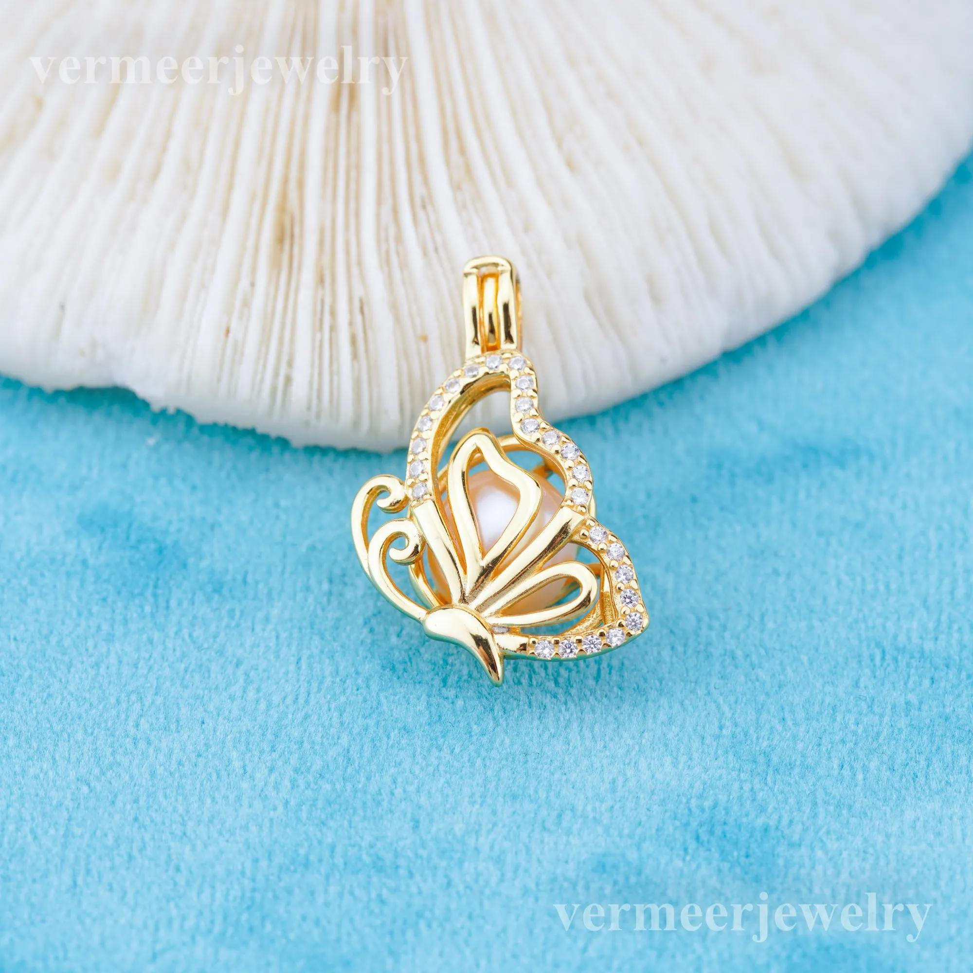 C030126 sterling silver Freshwater pearl cage pendant necklace jewelry locket for pearl party