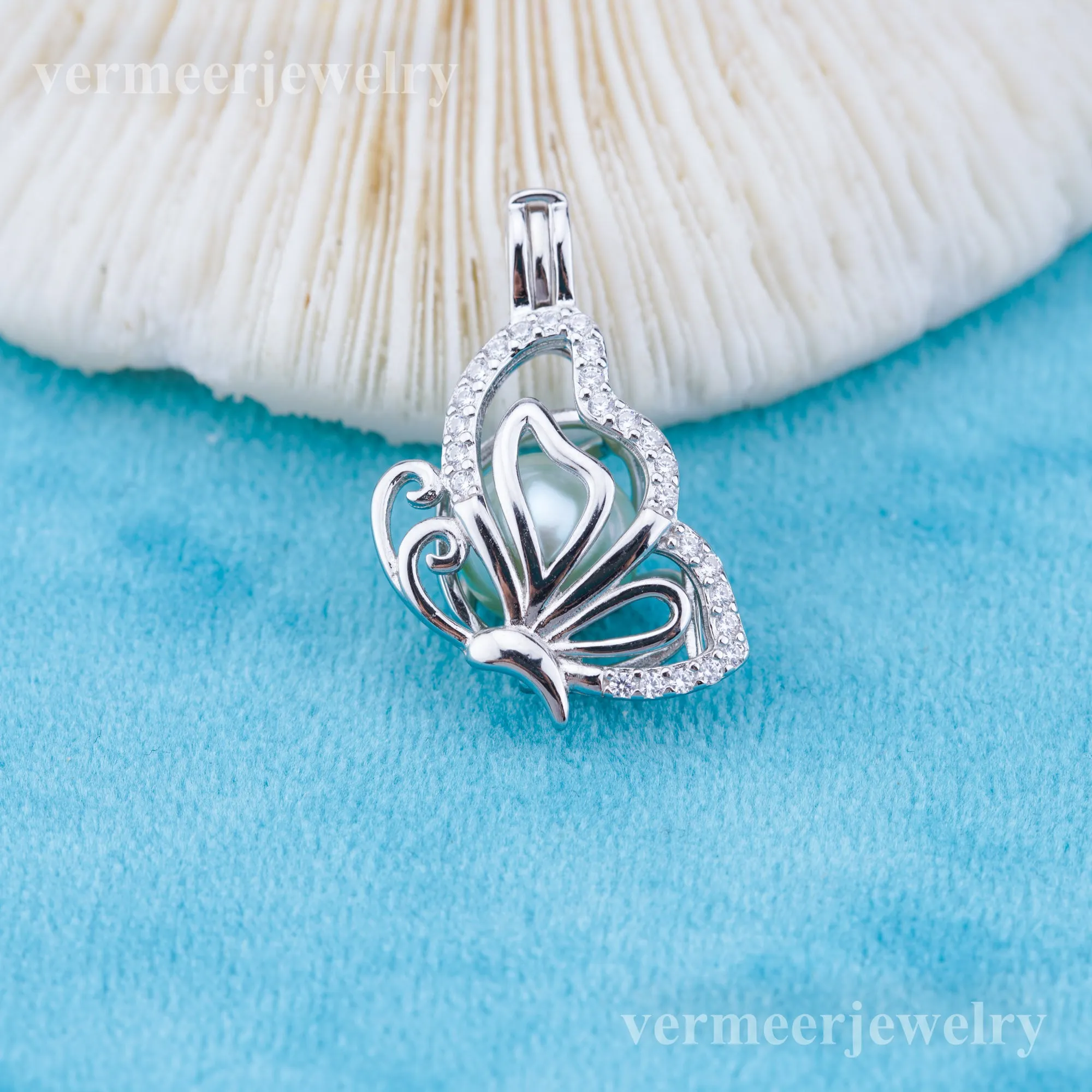 C030126 sterling silver Freshwater pearl cage pendant necklace jewelry locket for pearl party