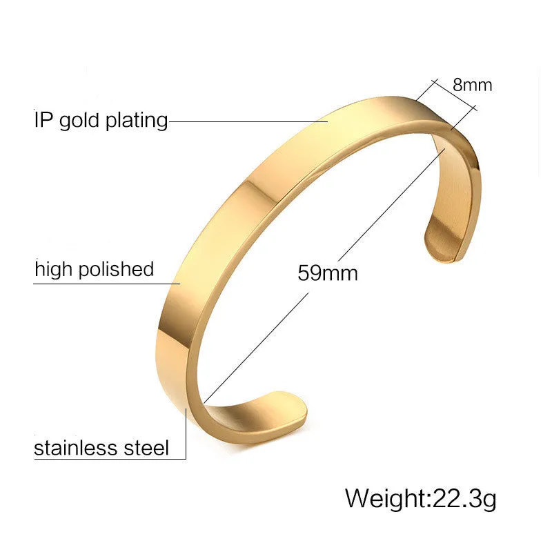 Can be engraved light body opening titanium steel men's bracelet