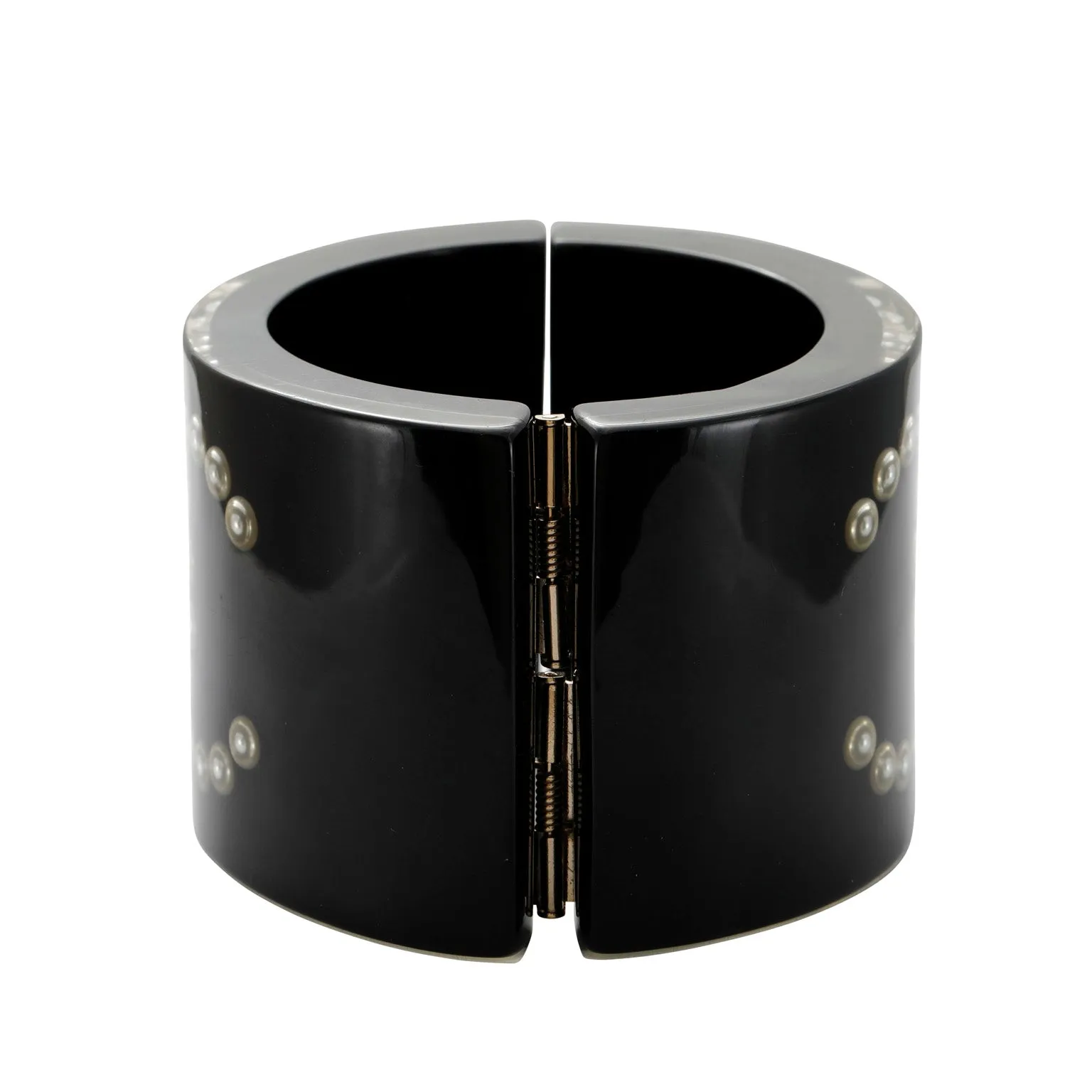 Chanel Black Inlaid Pearl CC Cuff