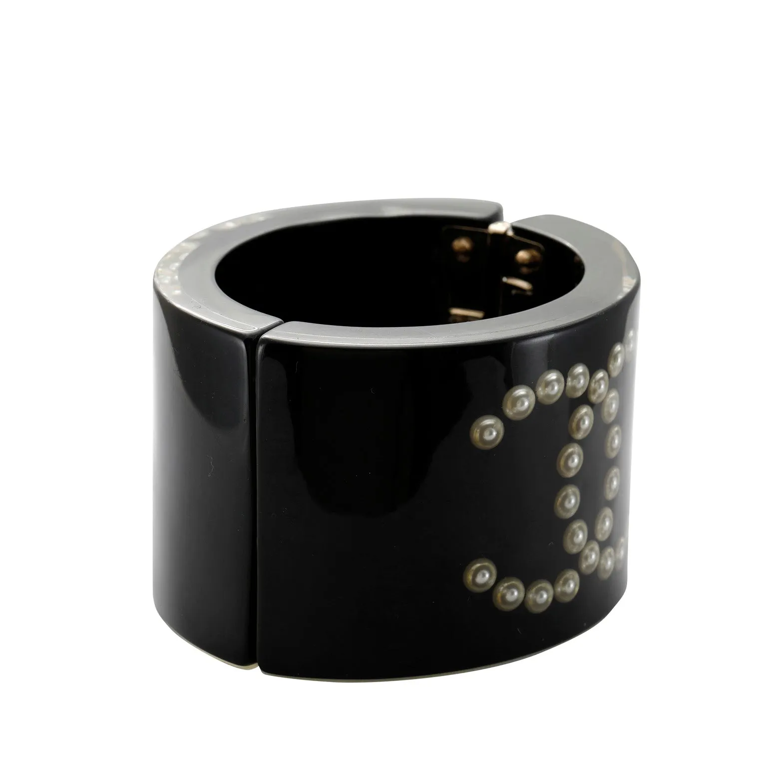 Chanel Black Inlaid Pearl CC Cuff
