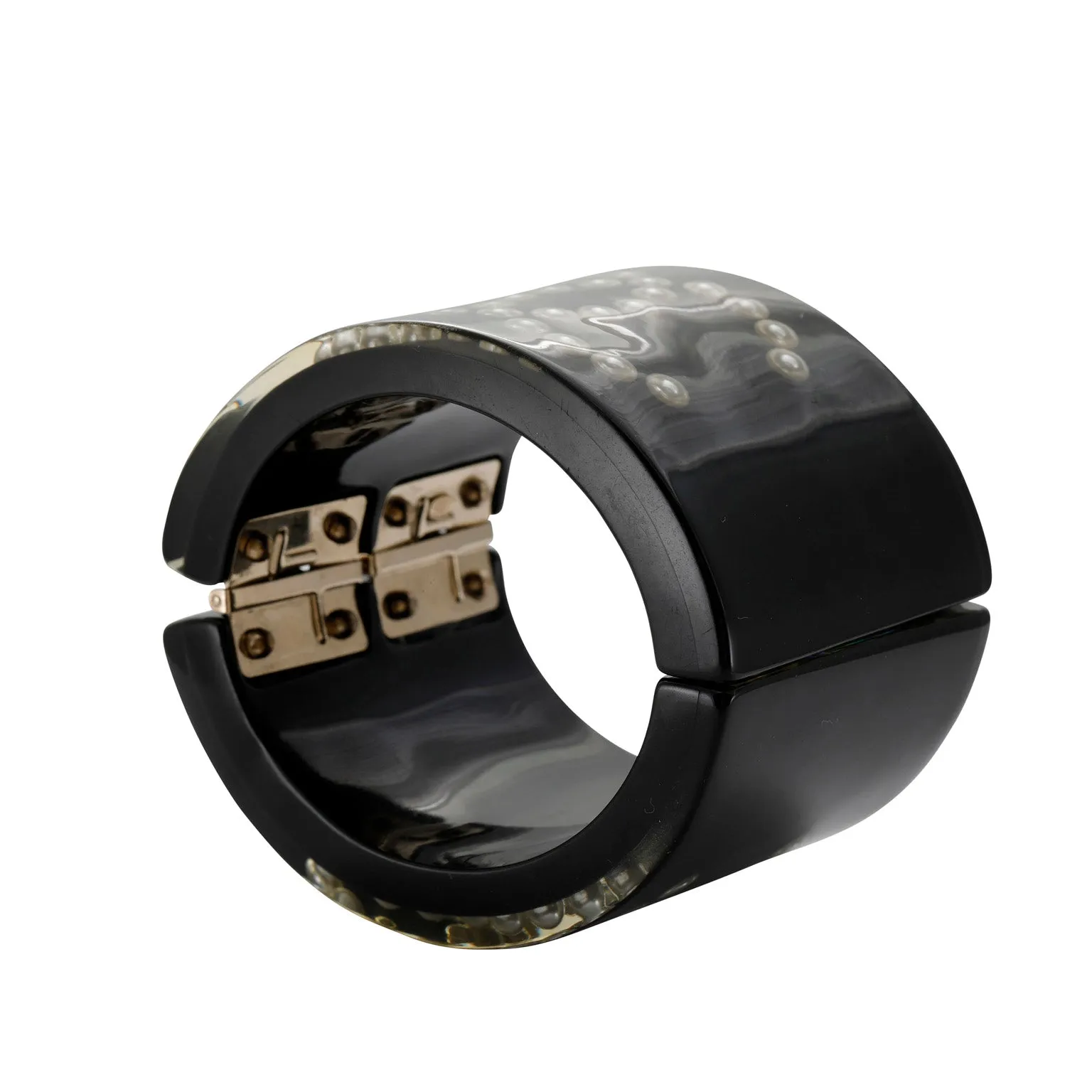 Chanel Black Inlaid Pearl CC Cuff