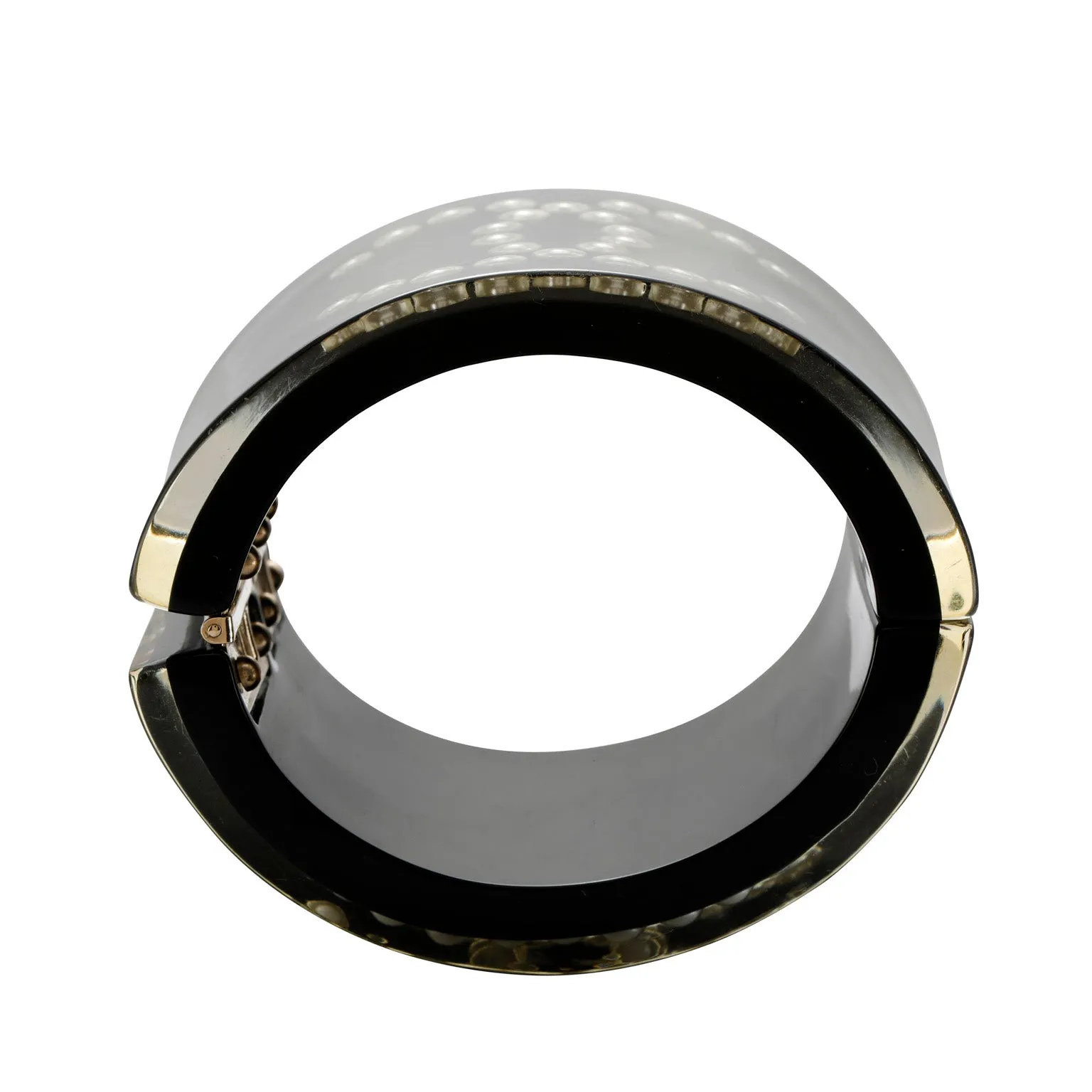 Chanel Black Inlaid Pearl CC Cuff