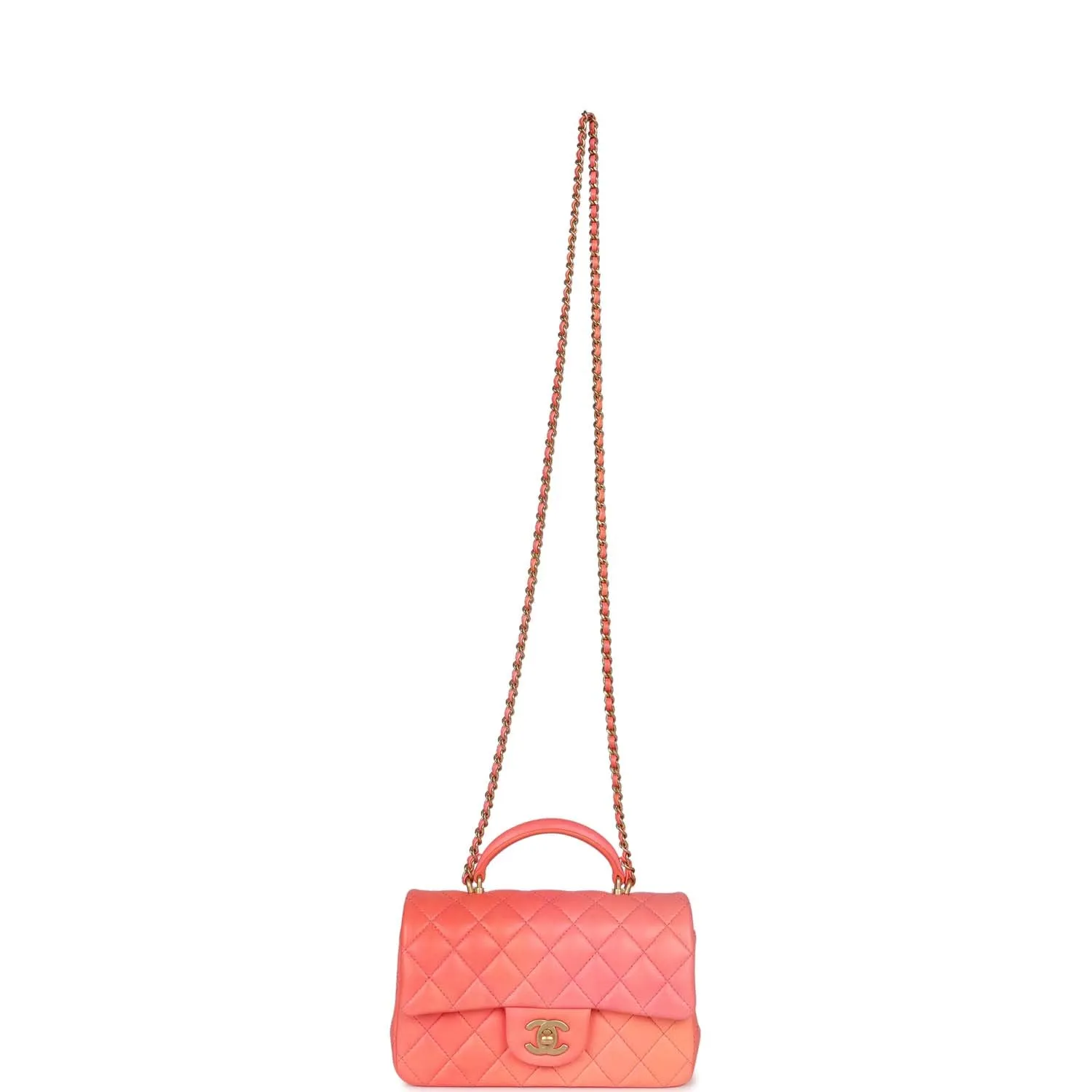 Chanel Mini Rectangular Top Handle Coral Ombre Lambskin Aged Gold Hardware