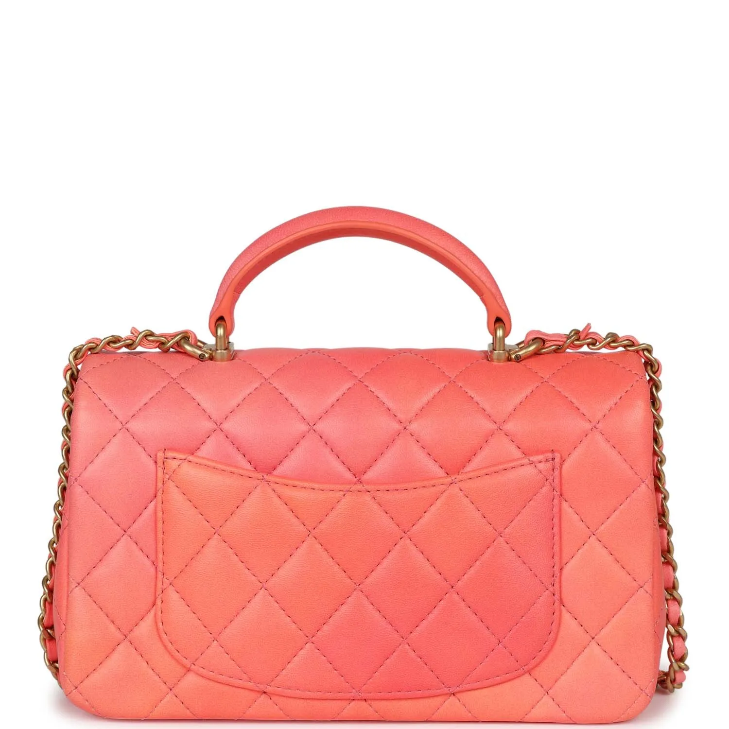 Chanel Mini Rectangular Top Handle Coral Ombre Lambskin Aged Gold Hardware